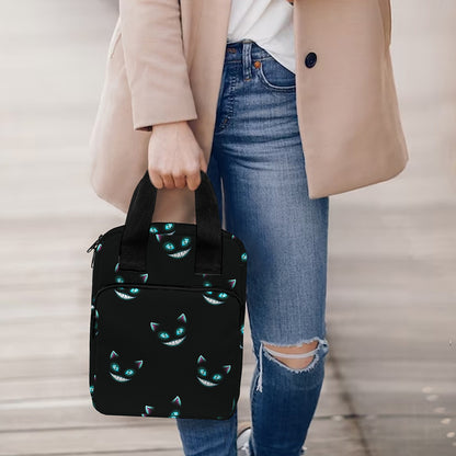 Black Cheshire Cat Pattern Print Bible Tote Bag
