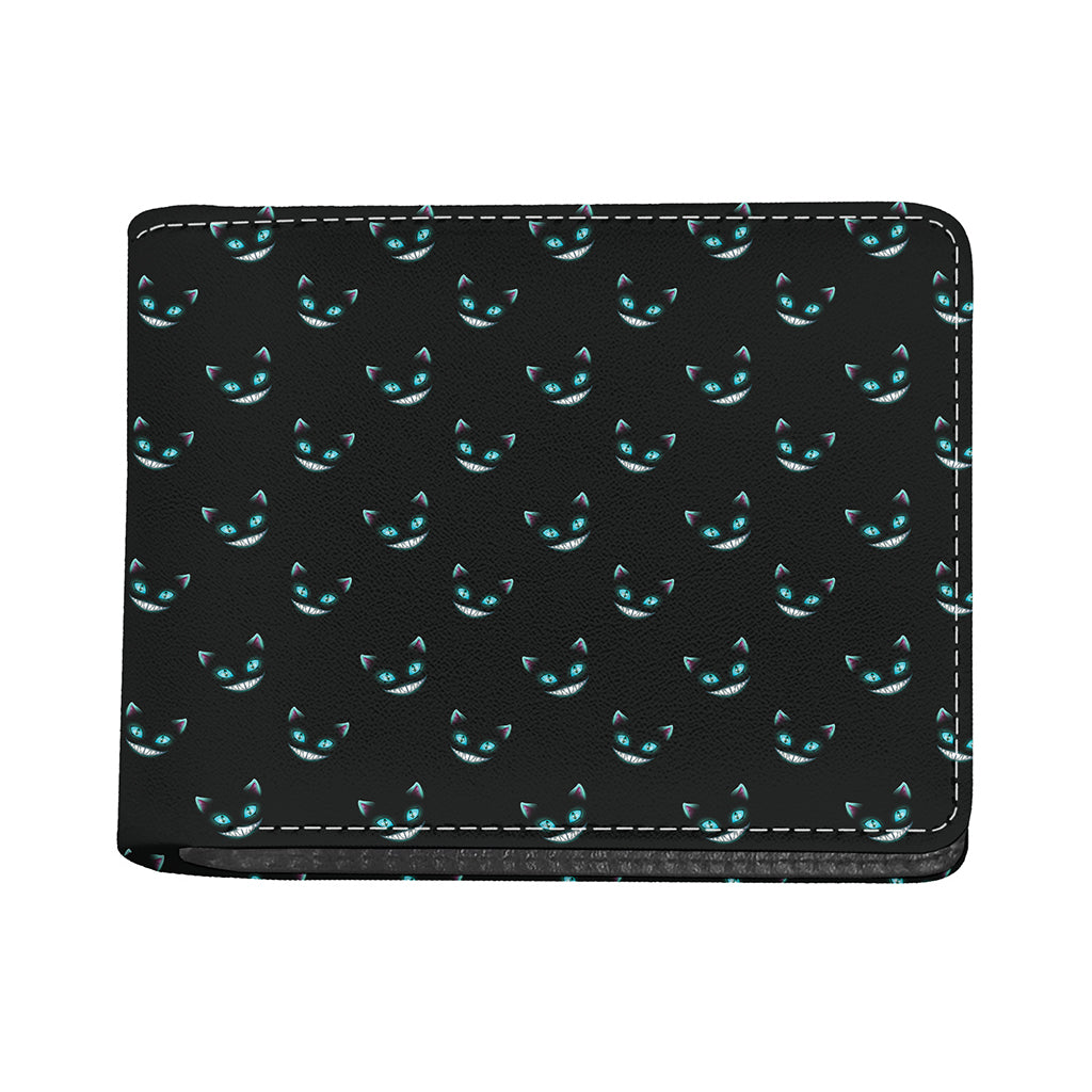 Black Cheshire Cat Pattern Print Bifold Wallet