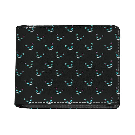 Black Cheshire Cat Pattern Print Bifold Wallet