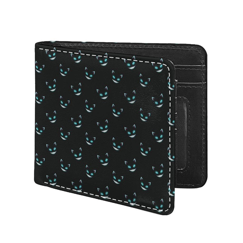 Black Cheshire Cat Pattern Print Bifold Wallet