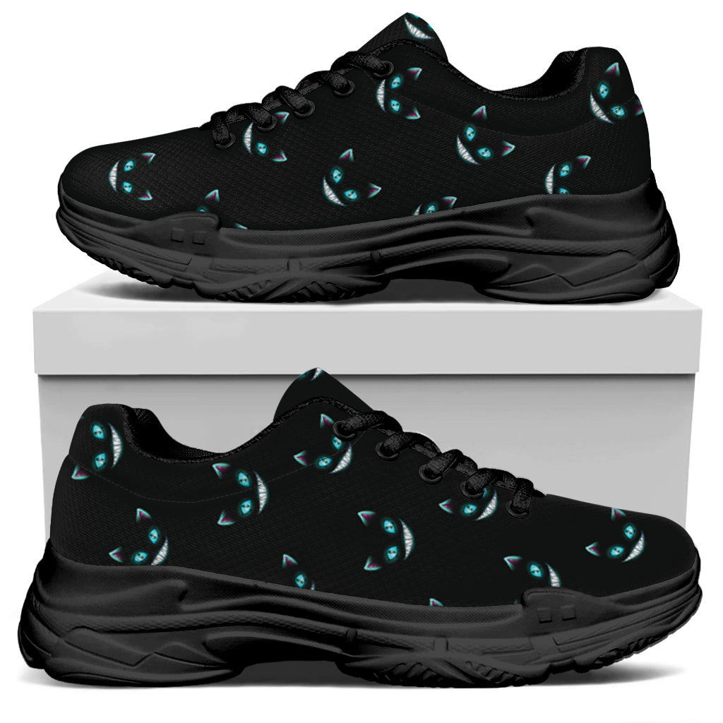 Black Cheshire Cat Pattern Print Black Chunky Shoes