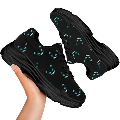 Black Cheshire Cat Pattern Print Black Chunky Shoes