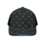 Black Cheshire Cat Pattern Print Black Mesh Trucker Cap