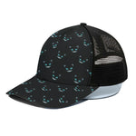 Black Cheshire Cat Pattern Print Black Mesh Trucker Cap