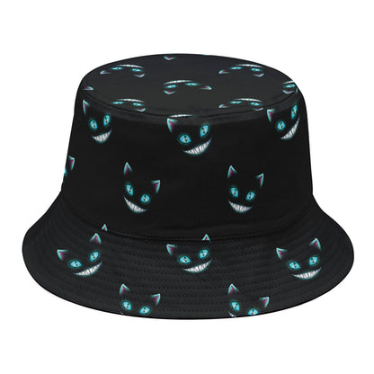 Black Cheshire Cat Pattern Print Bucket Hat