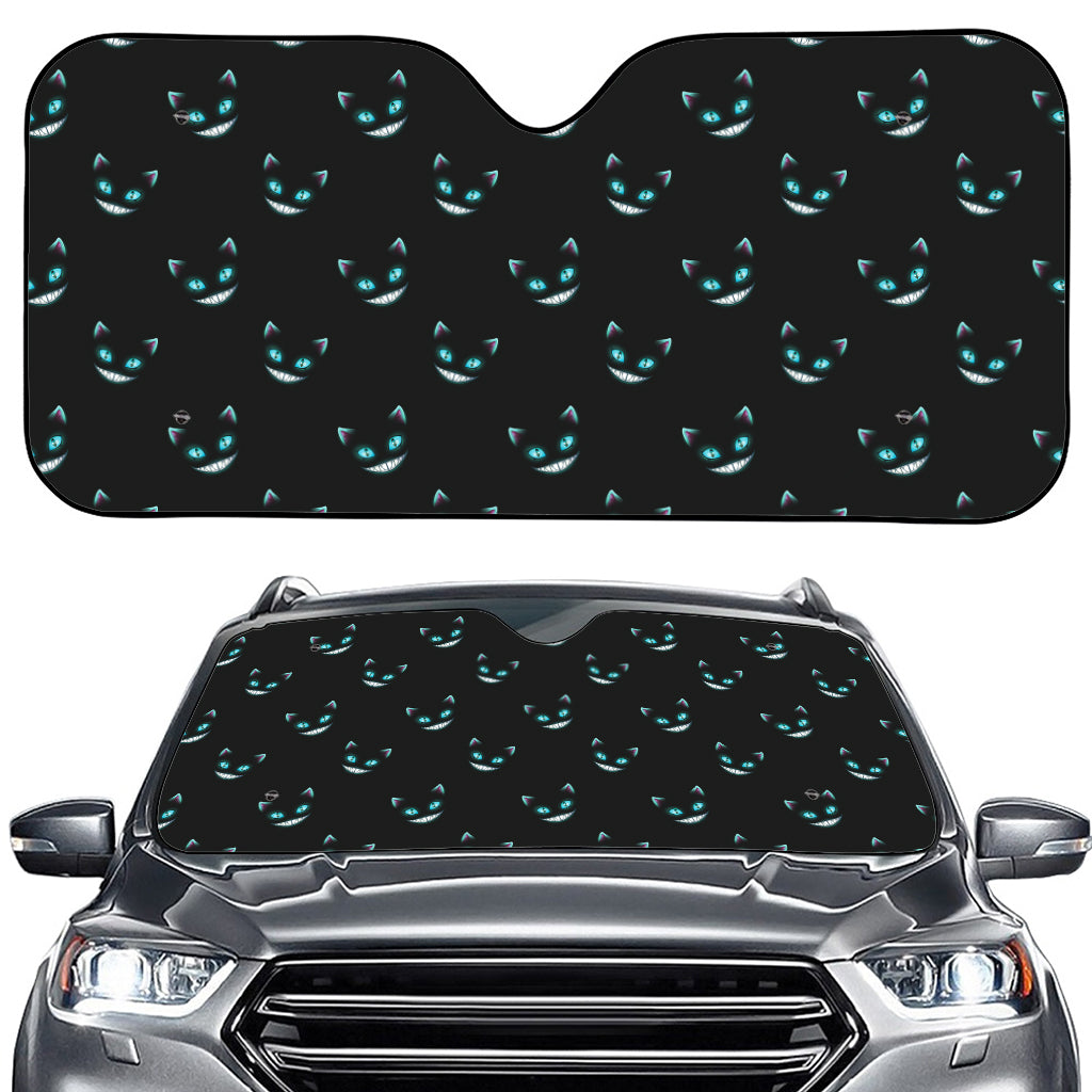 Black Cheshire Cat Pattern Print Car Windshield Sun Shade