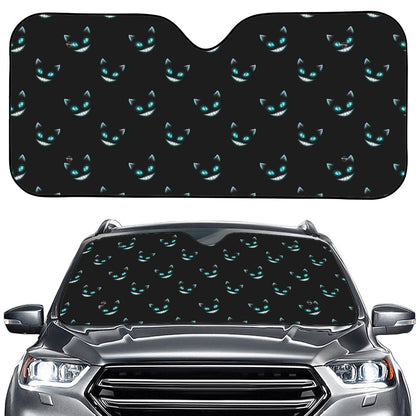 Black Cheshire Cat Pattern Print Car Windshield Sun Shade