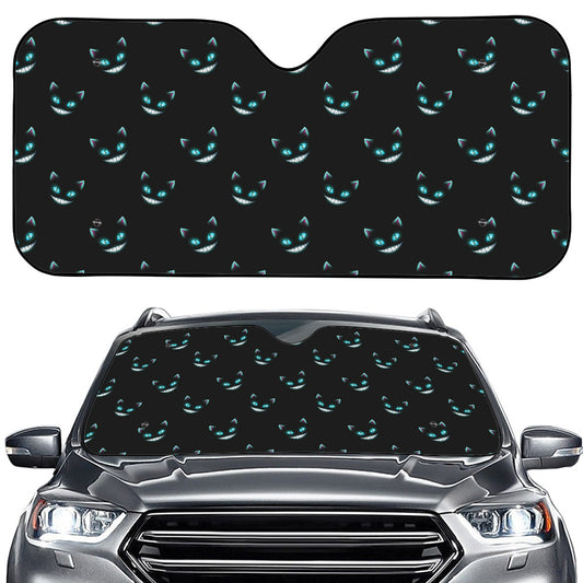 Black Cheshire Cat Pattern Print Car Windshield Sun Shade