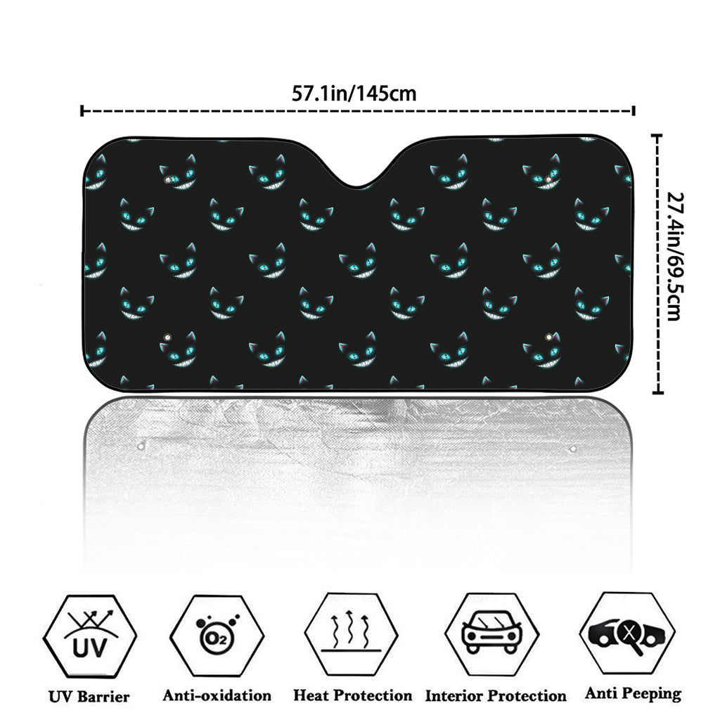 Black Cheshire Cat Pattern Print Car Windshield Sun Shade