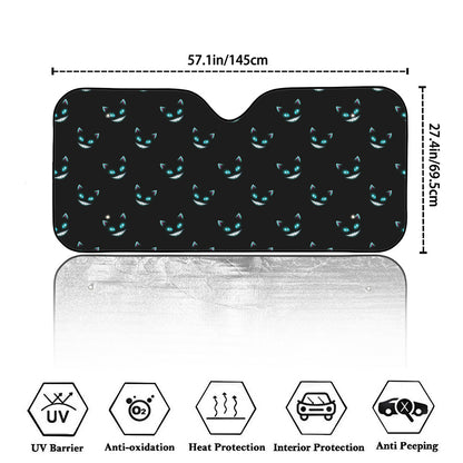 Black Cheshire Cat Pattern Print Car Windshield Sun Shade