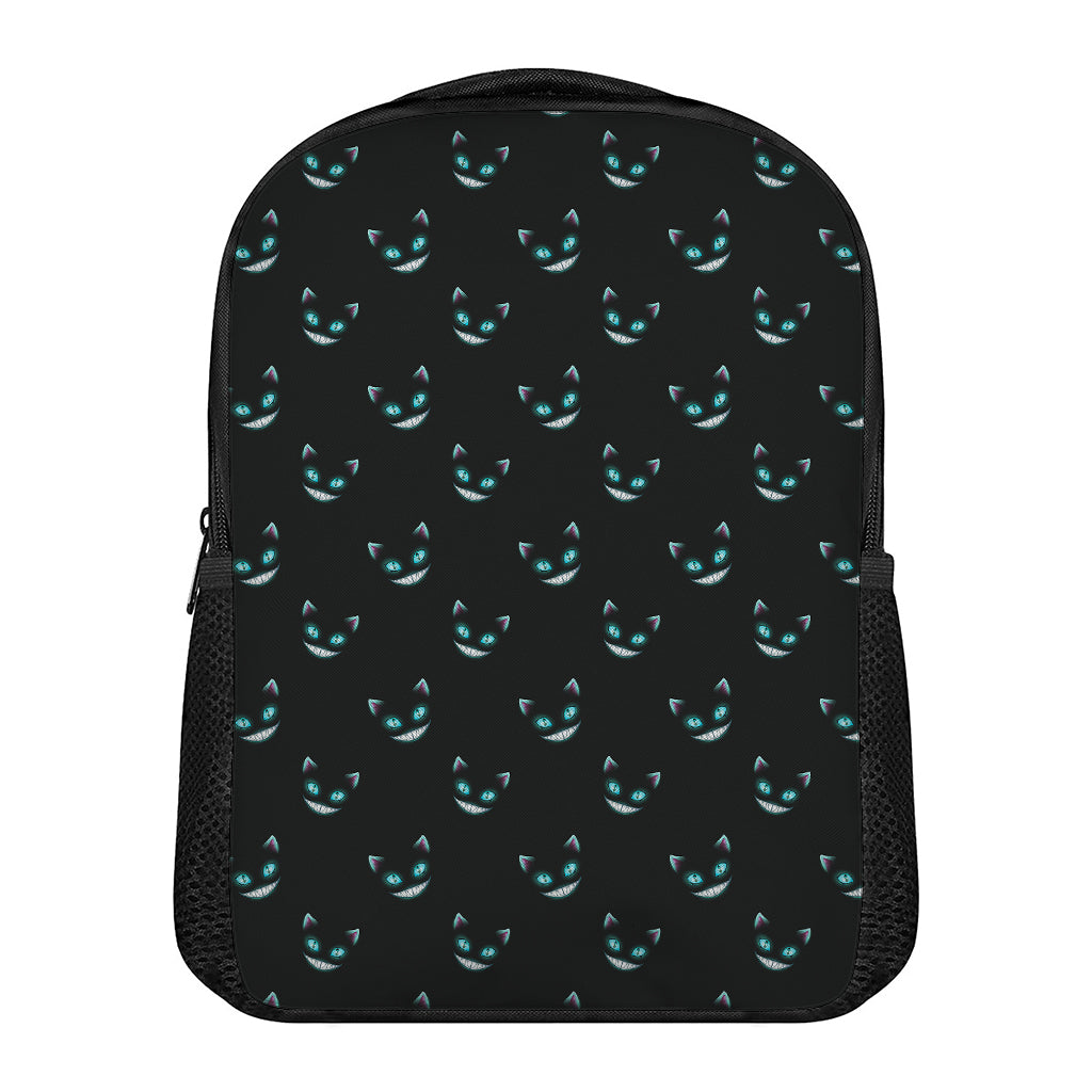 Black Cheshire Cat Pattern Print Casual Backpack