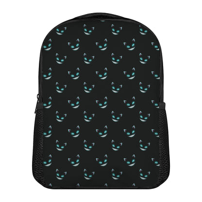 Black Cheshire Cat Pattern Print Casual Backpack