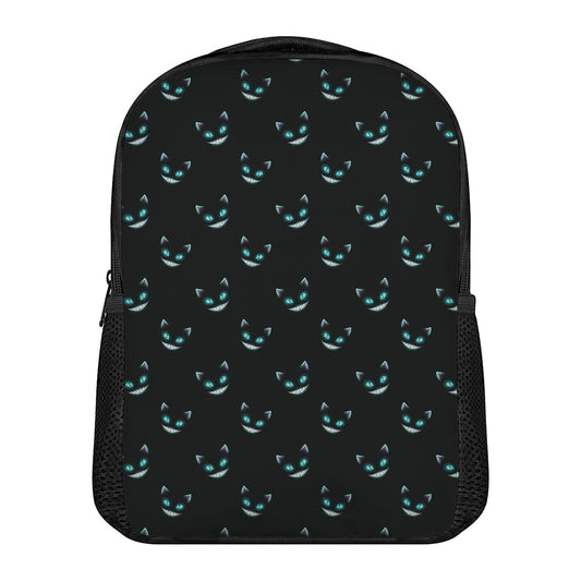 Black Cheshire Cat Pattern Print Casual Backpack