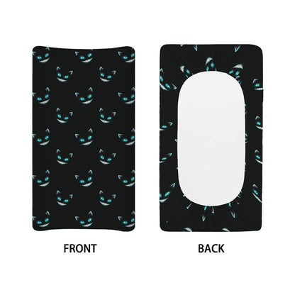 Black Cheshire Cat Pattern Print Changing Pad Cover