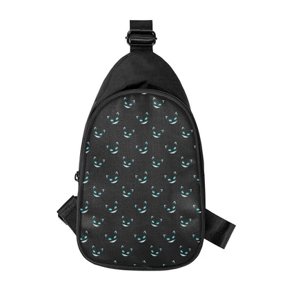 Black Cheshire Cat Pattern Print Chest Bag