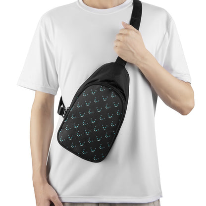 Black Cheshire Cat Pattern Print Chest Bag