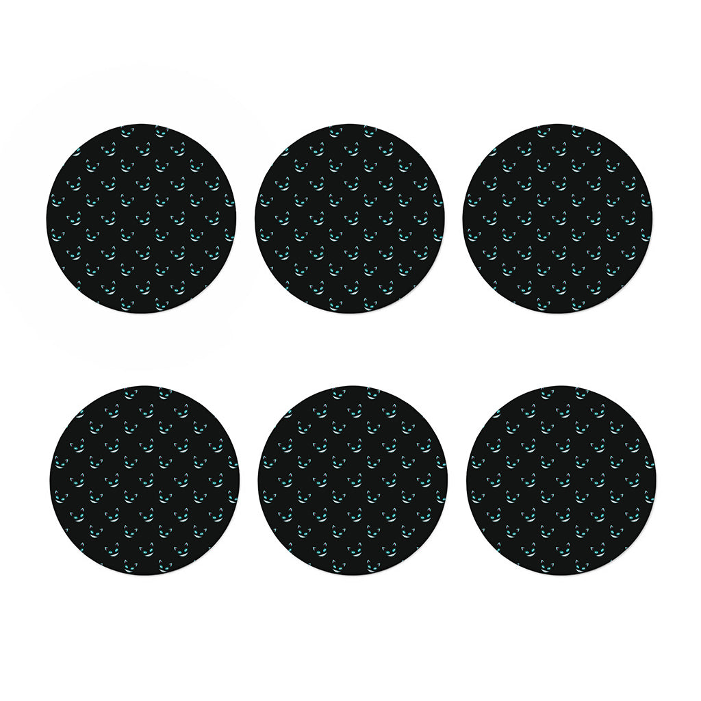 Black Cheshire Cat Pattern Print Coaster Set