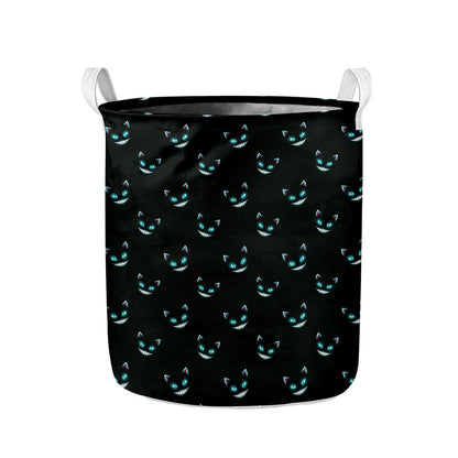 Black Cheshire Cat Pattern Print Collapsible Laundry Basket