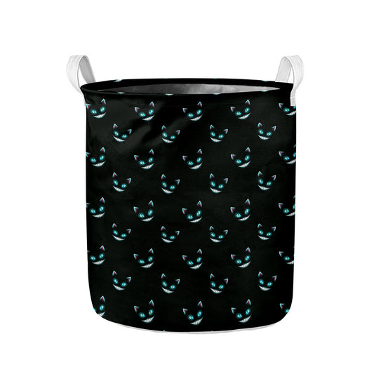 Black Cheshire Cat Pattern Print Collapsible Laundry Basket