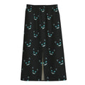 Black Cheshire Cat Pattern Print Cotton Front Slit Maxi Skirt