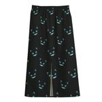 Black Cheshire Cat Pattern Print Cotton Front Slit Maxi Skirt