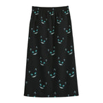 Black Cheshire Cat Pattern Print Cotton Front Slit Maxi Skirt