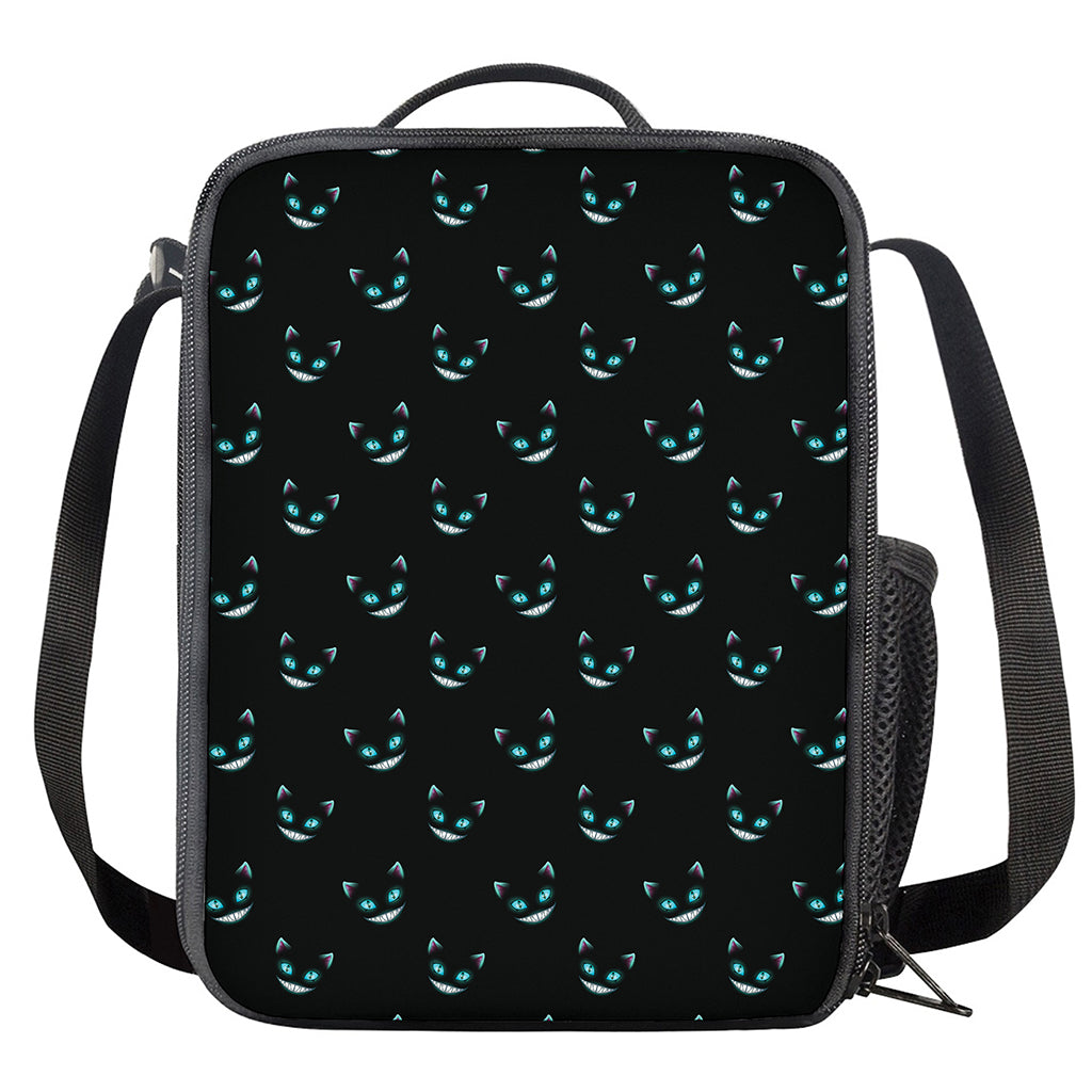Black Cheshire Cat Pattern Print Crossbody Lunch Bag