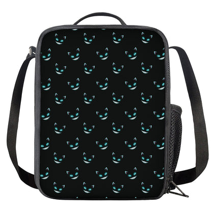Black Cheshire Cat Pattern Print Crossbody Lunch Bag