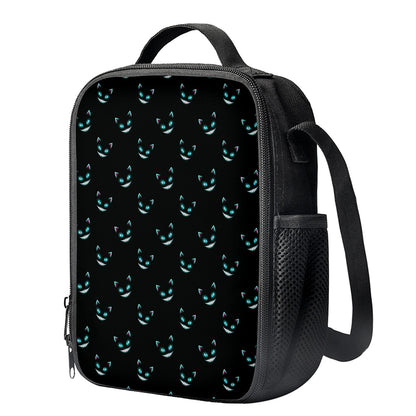 Black Cheshire Cat Pattern Print Crossbody Lunch Bag