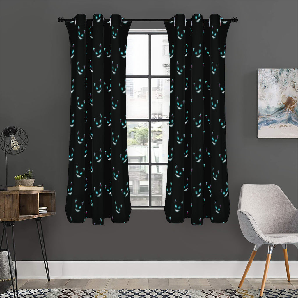 Black Cheshire Cat Pattern Print Curtain