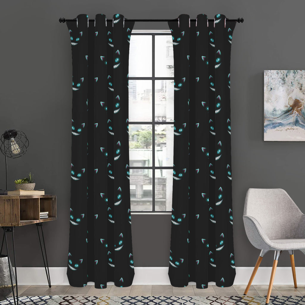 Black Cheshire Cat Pattern Print Curtain