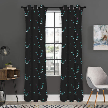 Black Cheshire Cat Pattern Print Curtain