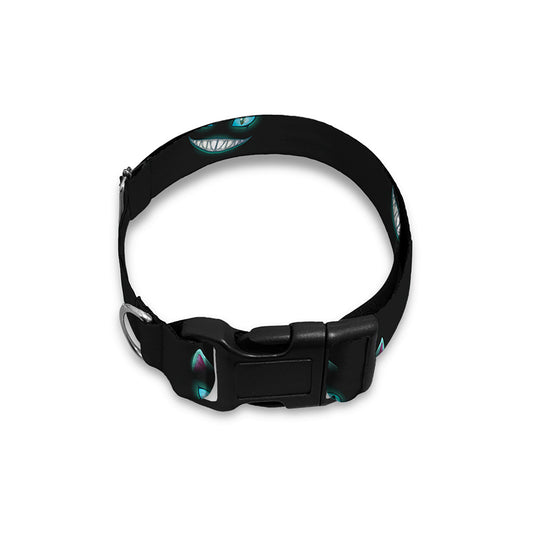 Black Cheshire Cat Pattern Print Dog Collar