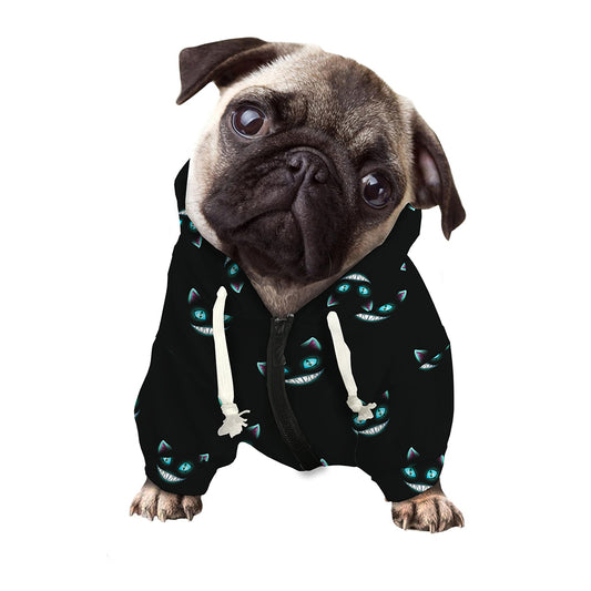 Black Cheshire Cat Pattern Print Dog Zip Up Hoodie