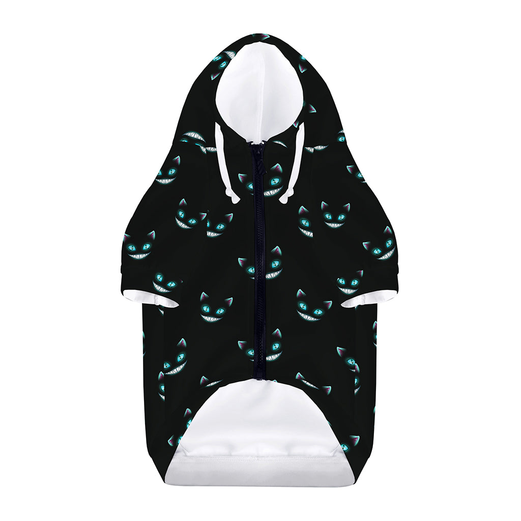 Black Cheshire Cat Pattern Print Dog Zip Up Hoodie