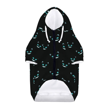 Black Cheshire Cat Pattern Print Dog Zip Up Hoodie