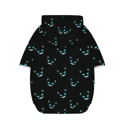 Black Cheshire Cat Pattern Print Dog Zip Up Hoodie