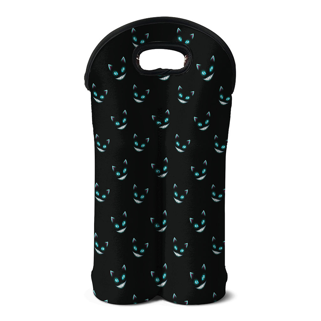 Black Cheshire Cat Pattern Print Double Neoprene Wine Tote