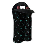 Black Cheshire Cat Pattern Print Double Neoprene Wine Tote