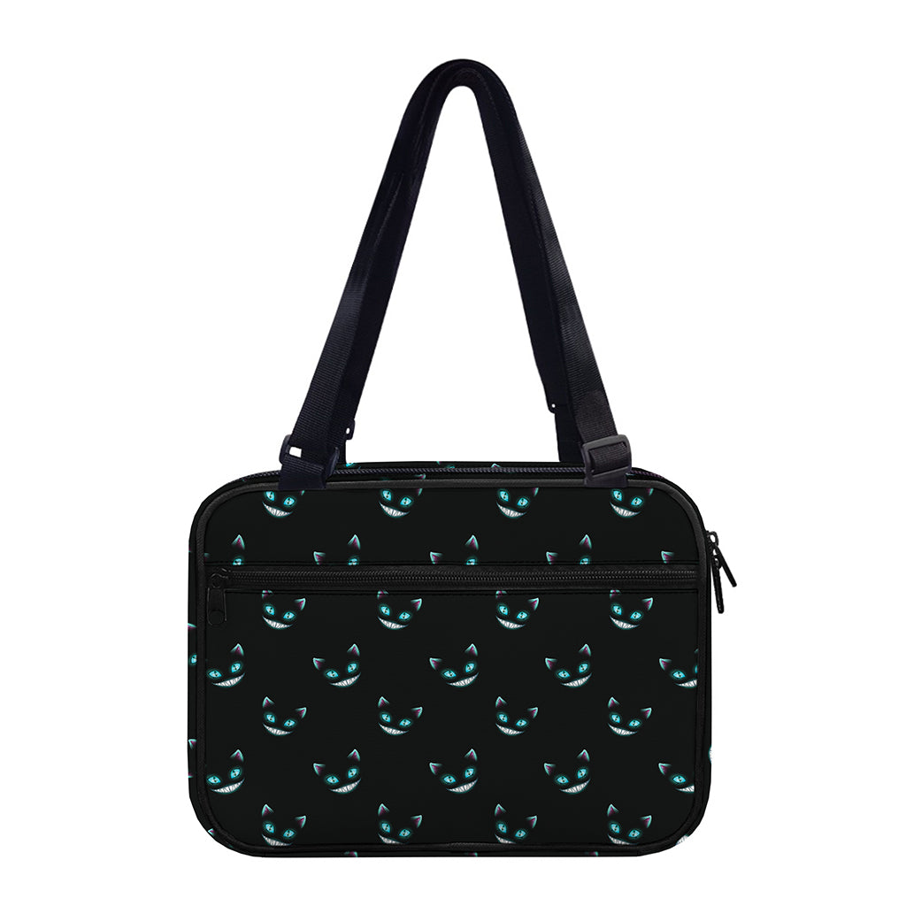 Black Cheshire Cat Pattern Print Double Strap Bible Bag