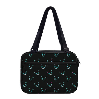 Black Cheshire Cat Pattern Print Double Strap Bible Bag