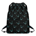 Black Cheshire Cat Pattern Print Drawstring Backpack