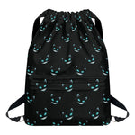 Black Cheshire Cat Pattern Print Drawstring Backpack