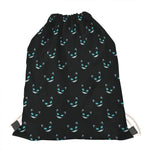 Black Cheshire Cat Pattern Print Drawstring Bag