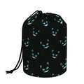 Black Cheshire Cat Pattern Print Drawstring Makeup Bag