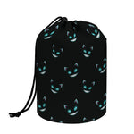 Black Cheshire Cat Pattern Print Drawstring Makeup Bag