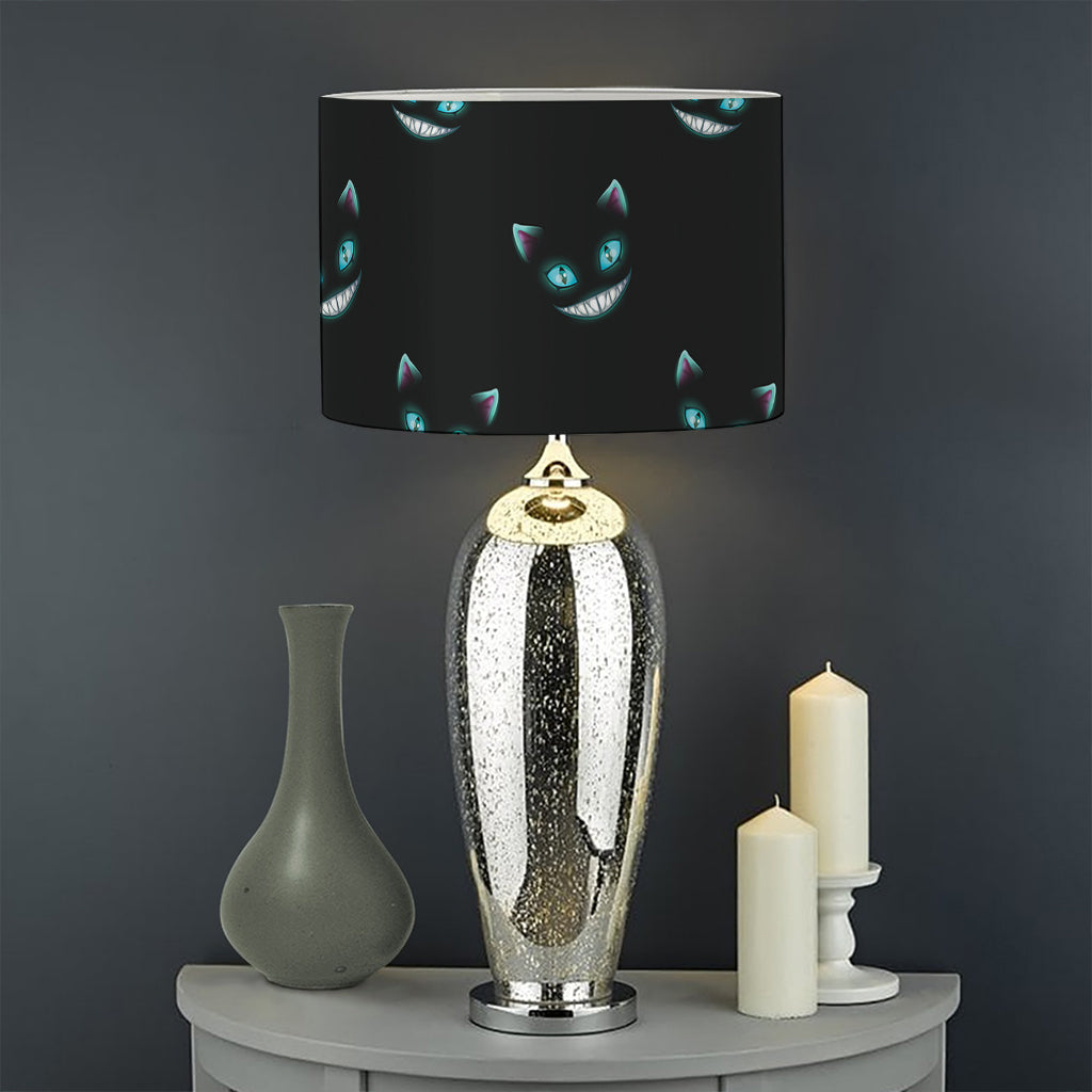 Black Cheshire Cat Pattern Print Drum Lamp Shade