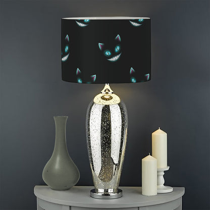 Black Cheshire Cat Pattern Print Drum Lamp Shade