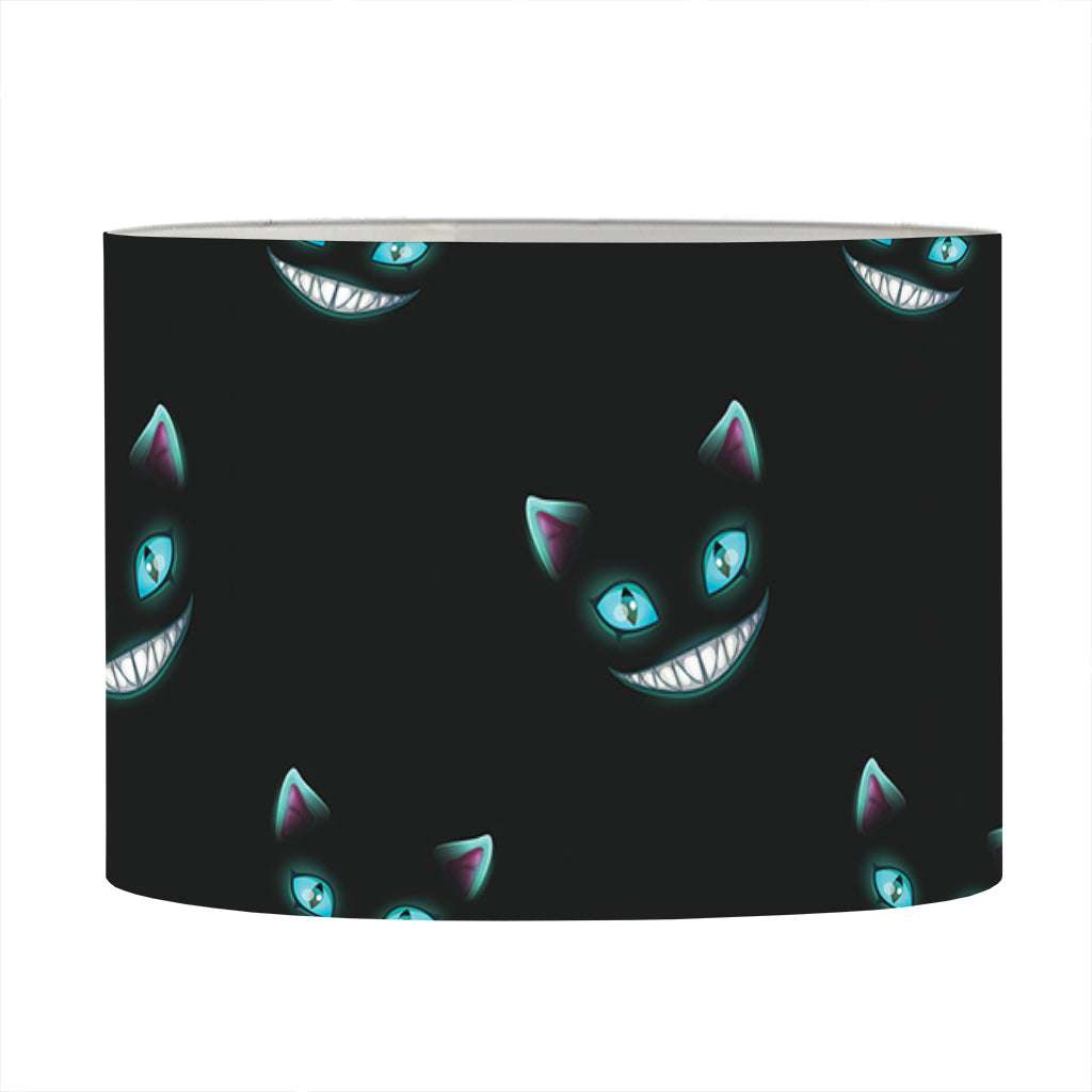 Black Cheshire Cat Pattern Print Drum Lamp Shade