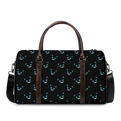 Black Cheshire Cat Pattern Print Duffle Bag